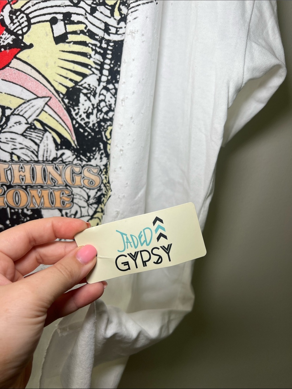Jaded Gypsy White Graphic Short Sleeve Tee “We Rise Up, Good Things to Come” - Picture 3 of 5